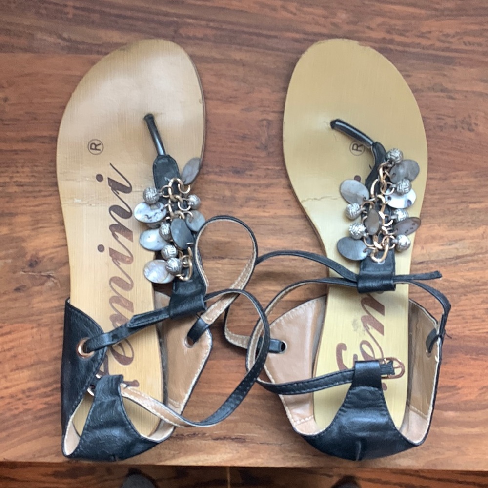 Embellished sandals- black- size 7